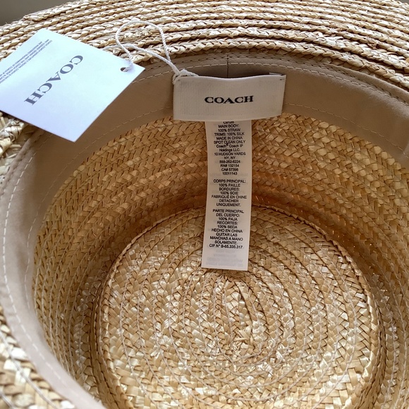 Coach Raffia Brimmed Hat With Silk Scarf Natural SZ S main image 4